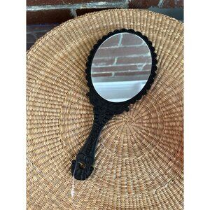 Black textured design handheld mirror
